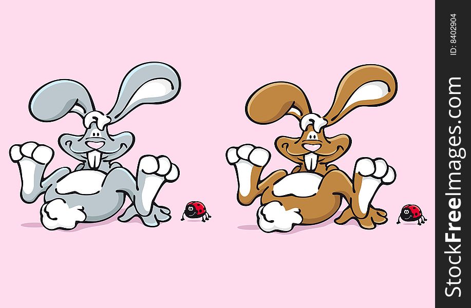 Illustrated Easter bunny in two versions. Image contains clipping path for easy cropping of the figure.