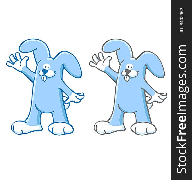 Illustrated Easter bunny in two versions. 
Image contains clipping path for easy cropping of the figure.