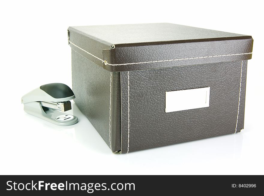 Brown stationery boxes isolated against a white background
