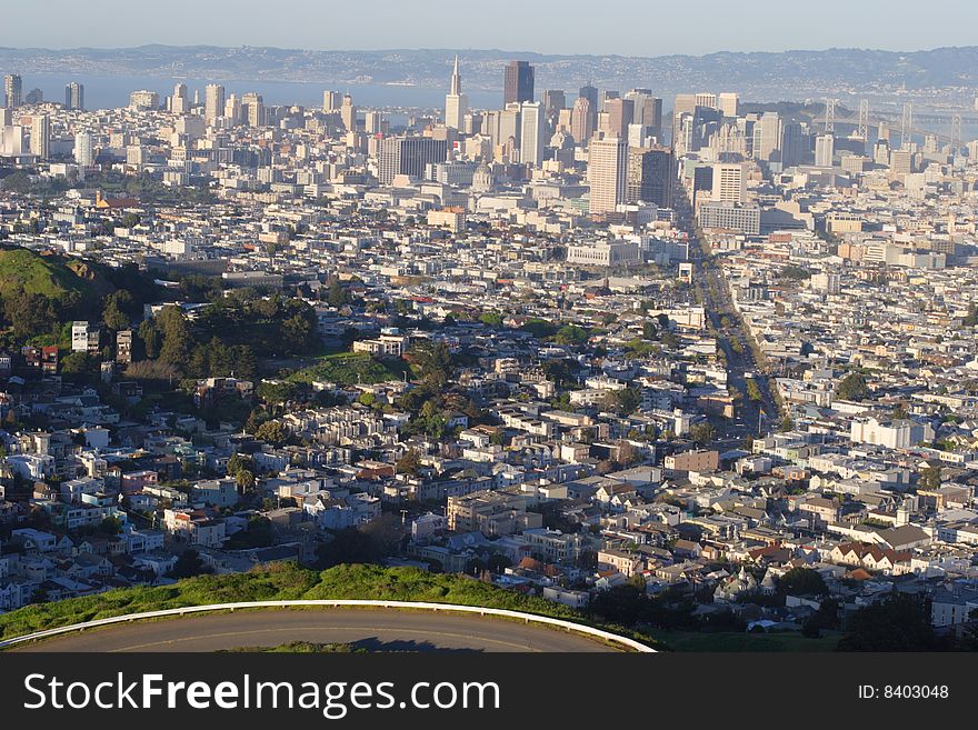 Foggy downtown San Francisco as seen from Twin Peaks