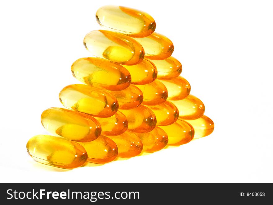 Fish Oil Capsules in triangle shape. Fish Oil Capsules in triangle shape