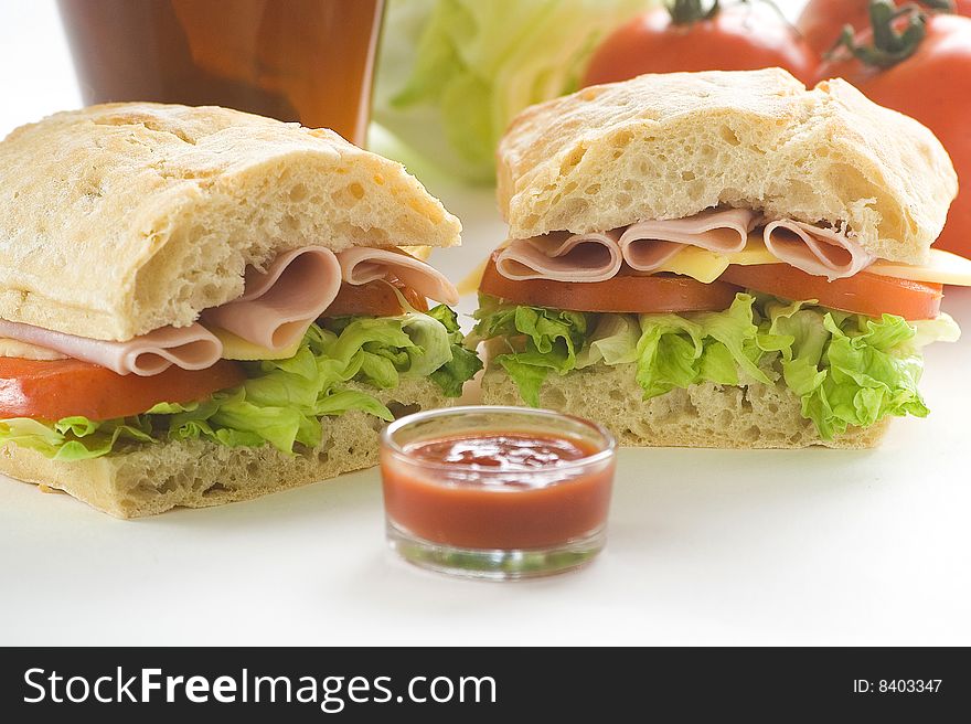 Delicious sandwich of ham cheese lettuce tomato