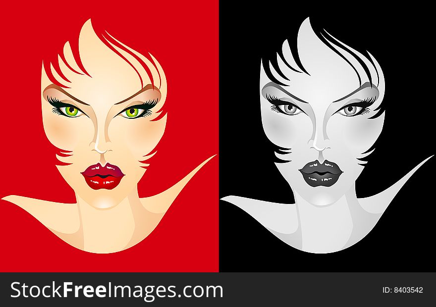 Illustrated sexy female face in two versions. image contains clipping path for easy cropping, so you can isolate the girl. Illustrated sexy female face in two versions. image contains clipping path for easy cropping, so you can isolate the girl.