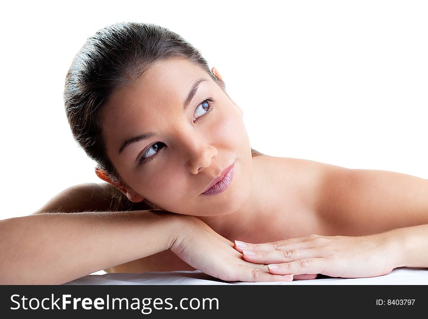 Close-up portrait of sensual young woman with beautiful brown eyes. Close-up portrait of sensual young woman with beautiful brown eyes