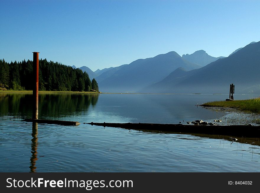 Pitt Lake early morning scene in late summer