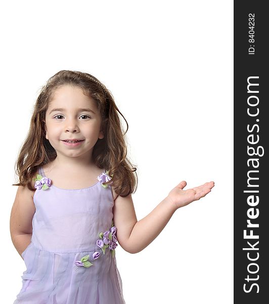 Beautiful smiling girl with one hand outstretched