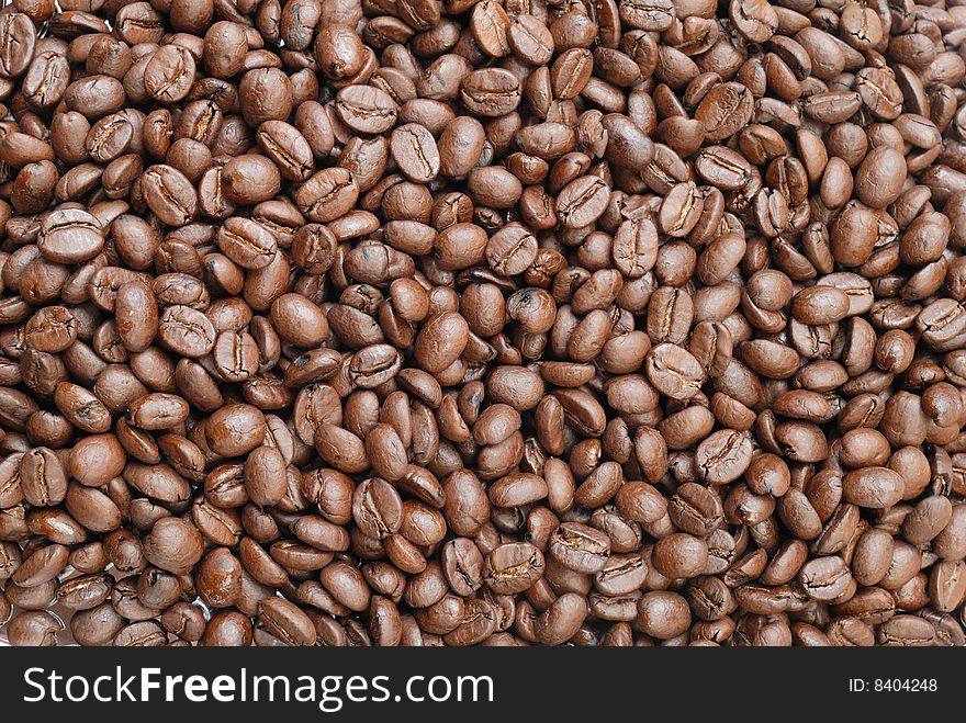 Close-up shot of Roasted coffee beans.