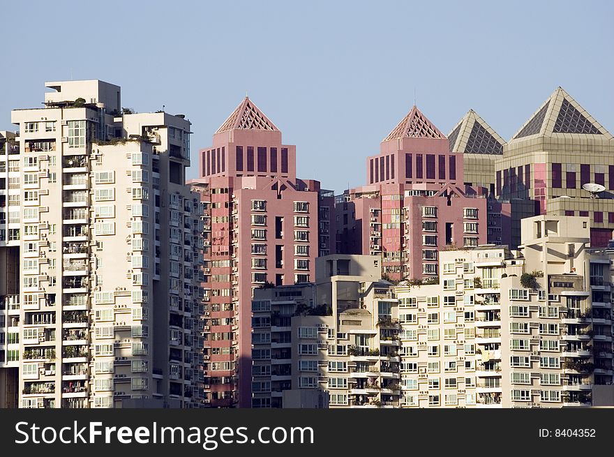 Shenzhen city, China, group of new residential buildings in Futian district. Shenzhen city, China, group of new residential buildings in Futian district.