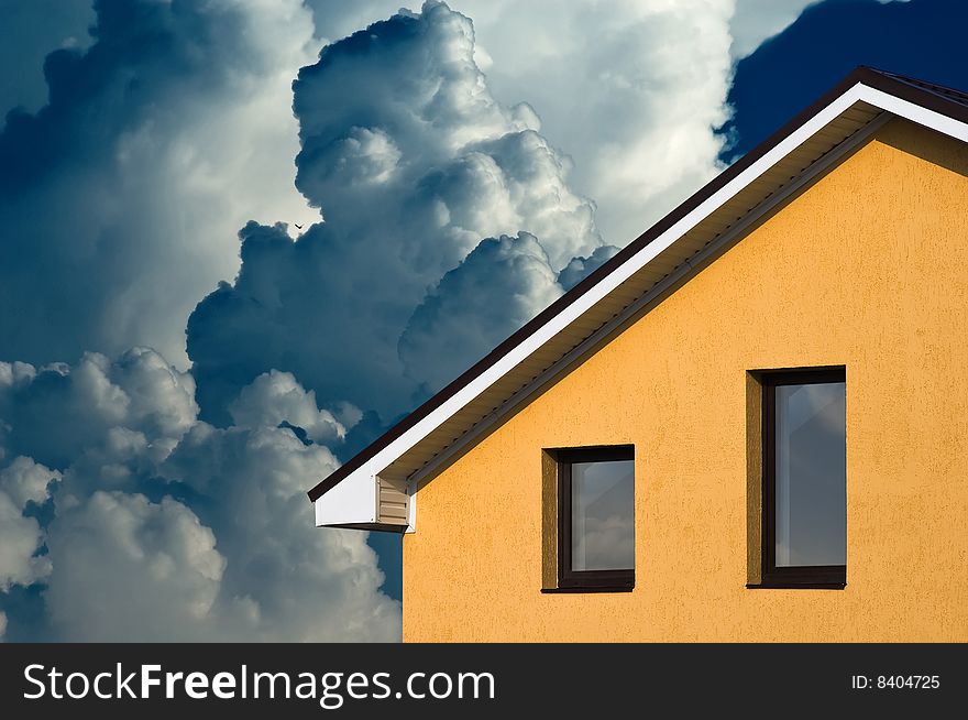 House facade on the blue sky