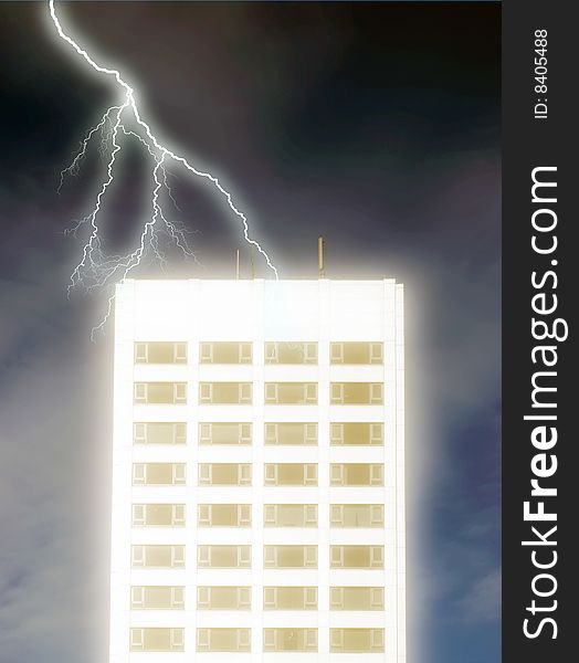 Lightning strike and glow effect applied to office block. Lightning strike and glow effect applied to office block