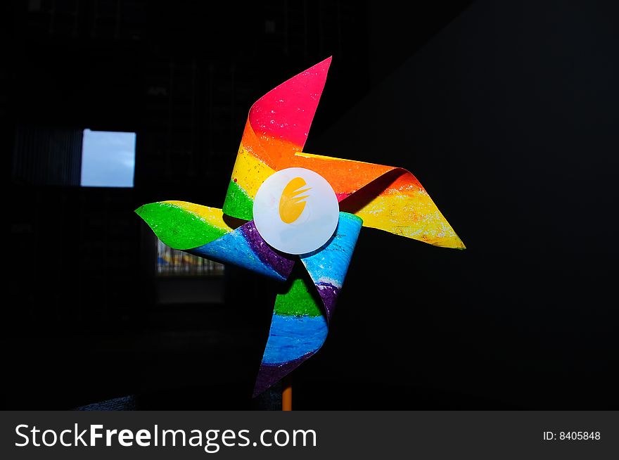 Colorful paper windmill in the hall