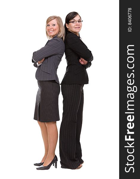 Two businesswomen isolated on white background. Two businesswomen isolated on white background