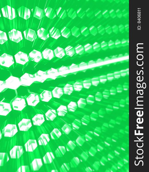 Green abstract background. 3D image of glowing clusters