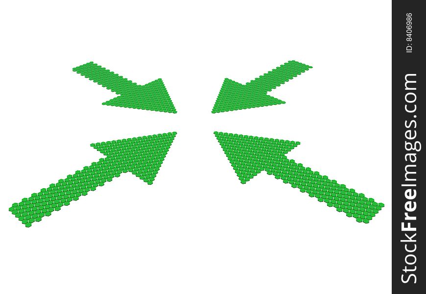 Green abstract arrows. 3D image of clusters in arrow shape. Green abstract arrows. 3D image of clusters in arrow shape.