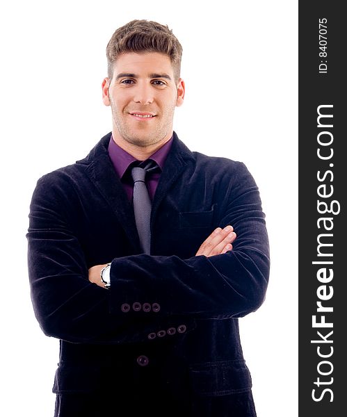 Handsome young accountant with arms crossed on an isolated background