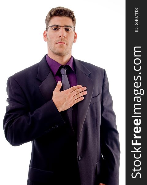 Handsome young attorney against white background