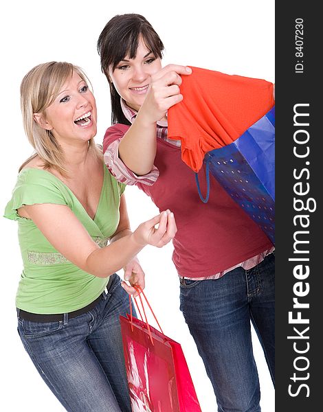 Two girl friends with shopping bags. Two girl friends with shopping bags