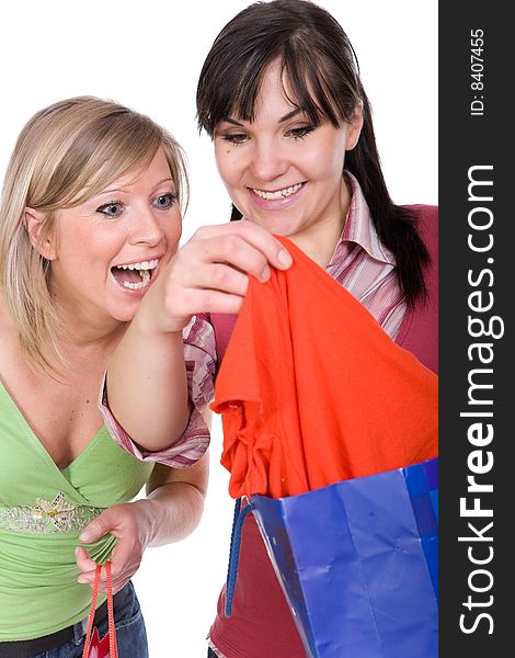 Two girl friends with shopping bags. Two girl friends with shopping bags