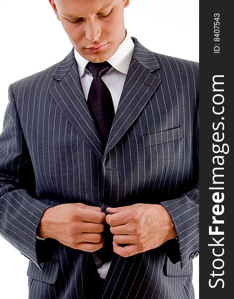 Businessman Tucking His Coat Button