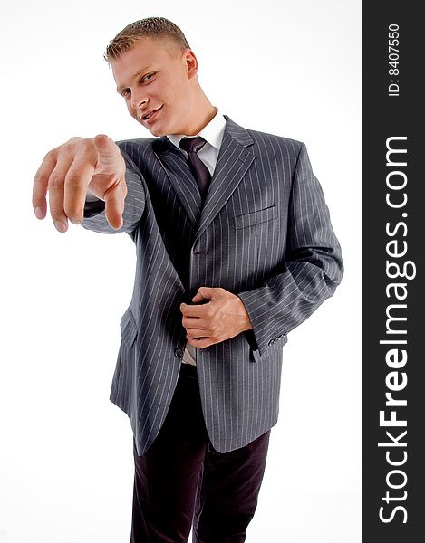 Young Businessman Pointing At Camera