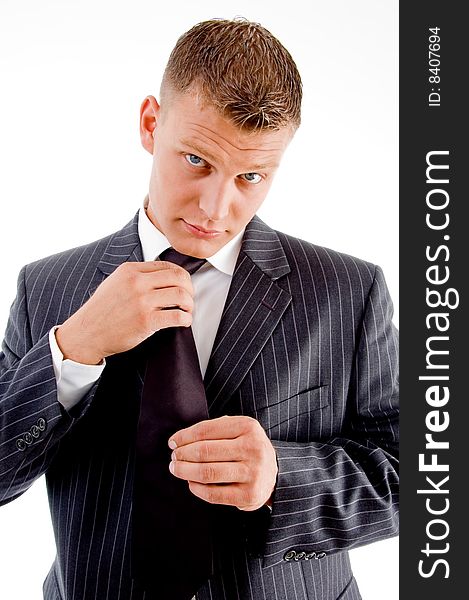 Handsome businessman wearing tie on an isolated background