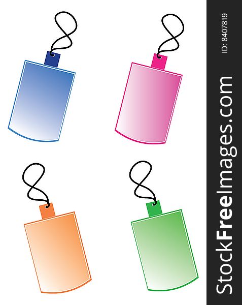 Detail of illustration shows colorful blank tags