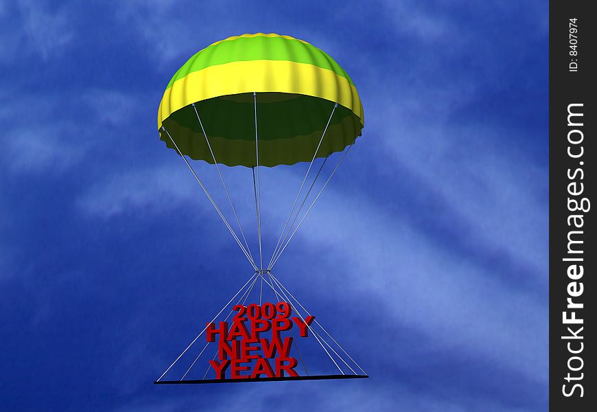 Three dimensional parachute with text in the sky. Three dimensional parachute with text in the sky