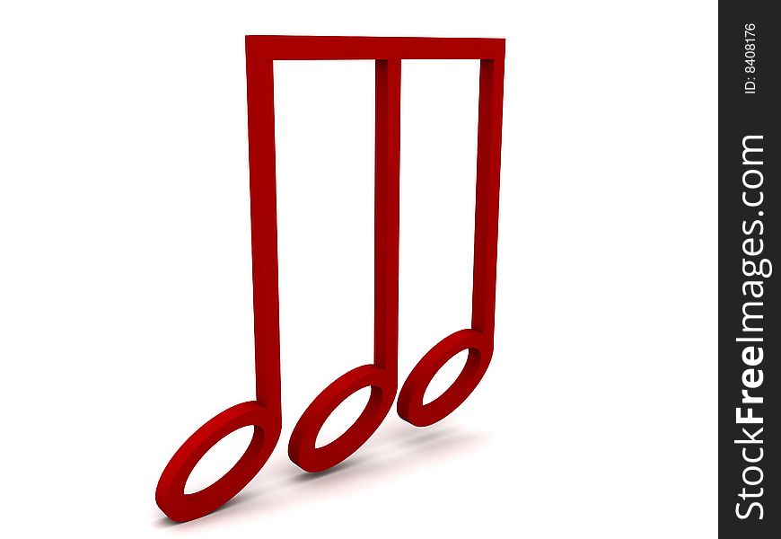 Side view of three dimensional red clef note