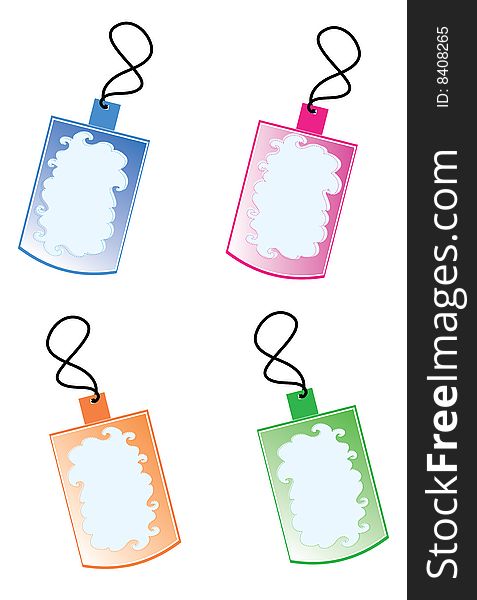 Detail of illustration shows colorful tags with cloud effect