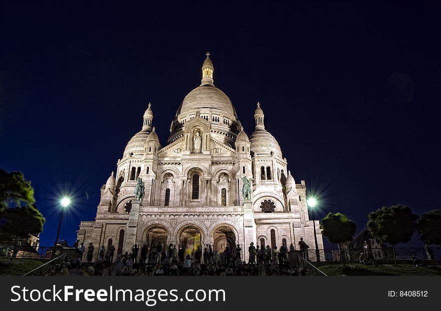 Sacre-Coeur Basilica at night, Paris, France