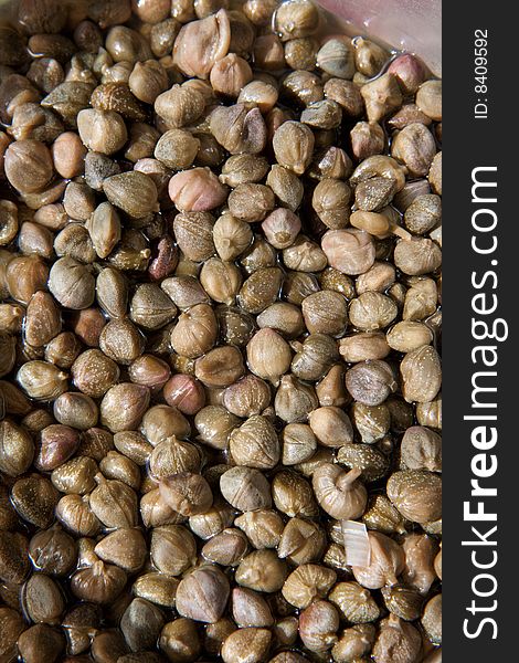 Close-up of pickled capers at a market in Provence