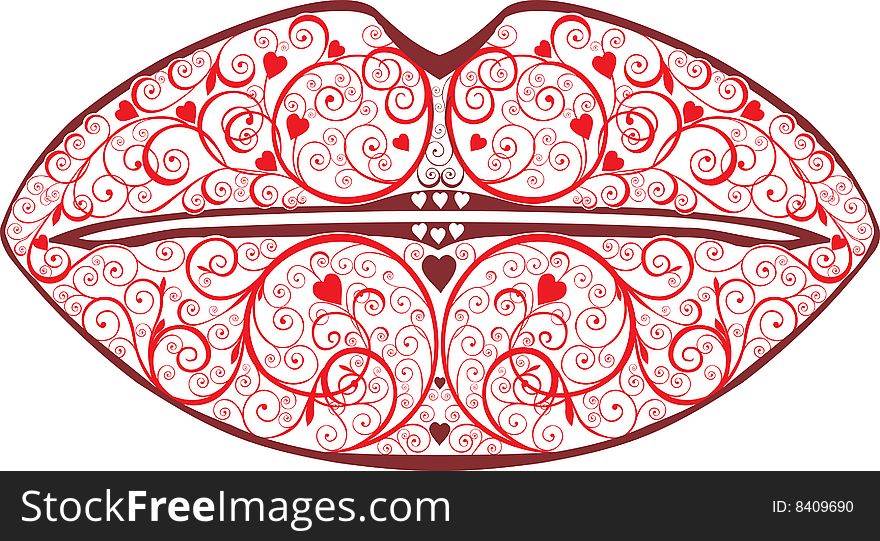 Decorated lips. Vector and raster illustration
