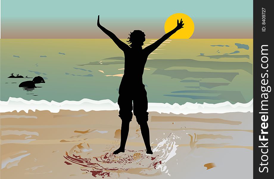 Illustration with girl silhouette in sea. Illustration with girl silhouette in sea