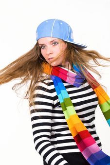 Fashionable Model With Long Flying Hair Stock Photo