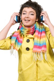 Attractive Young Woman With Headphones Over White Stock Photography Attractive Young Woman With Headphones Over White Stock Photography