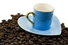 Blue Cup And Saucer With Grains Of Coffee Royalty Free Stock Photo Blue Cup And Saucer With Grains Of Coffee Royalty Free Stock Photo