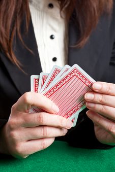 Woman Playing Cards Stock Photo
