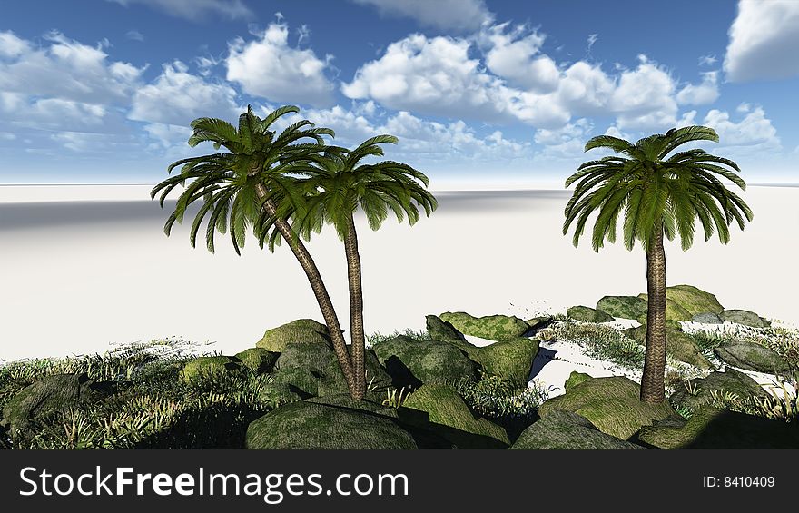 Illustration of a tropical paradise. Illustration of a tropical paradise