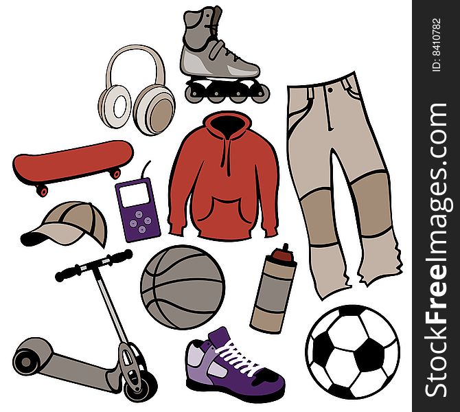 Vector illustration of man accessories set related to urban life style.