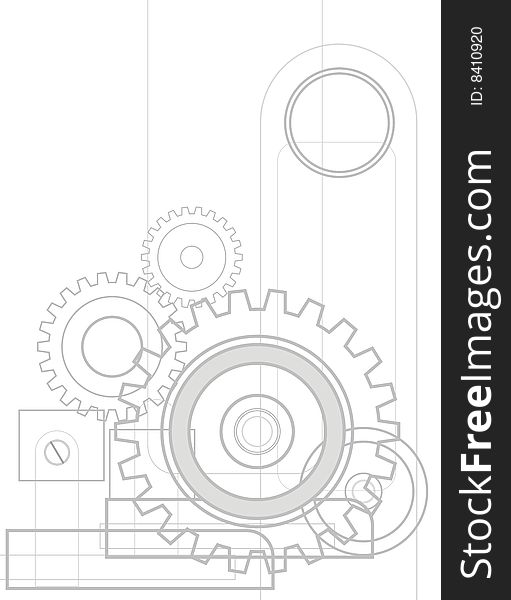 Vertical composition from gears. The big and small gears transfer dynamics of rotation. At the top of a composition an empty place for the text. Vertical composition from gears. The big and small gears transfer dynamics of rotation. At the top of a composition an empty place for the text.