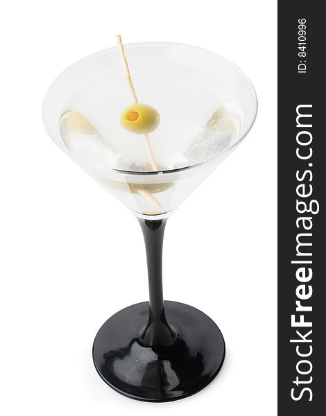 Martini with olive isolated on white background