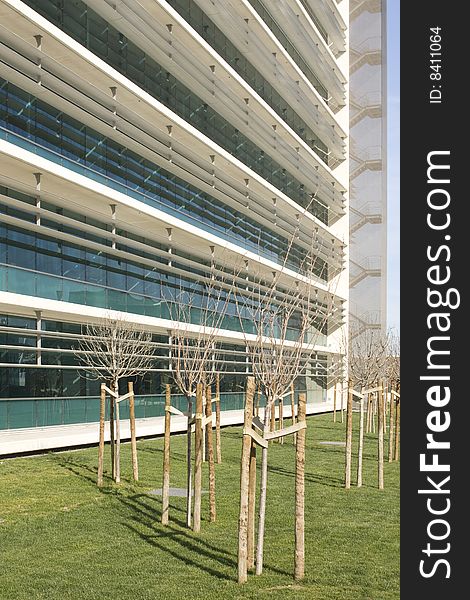 Modern office building on a background of blue sky