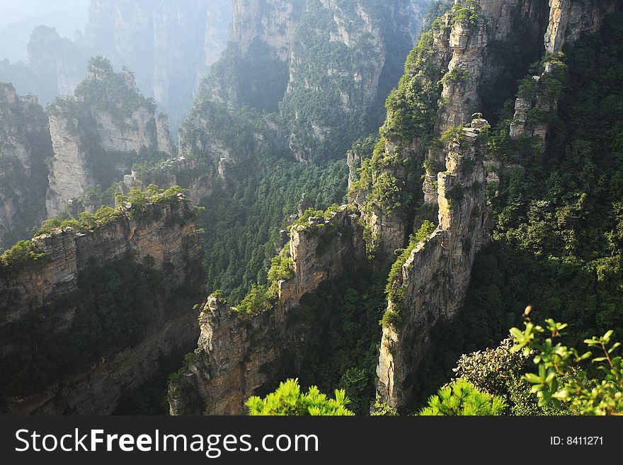 Landscape of peaks in zhangjiajie national geologic park,hunan province,central China. Landscape of peaks in zhangjiajie national geologic park,hunan province,central China