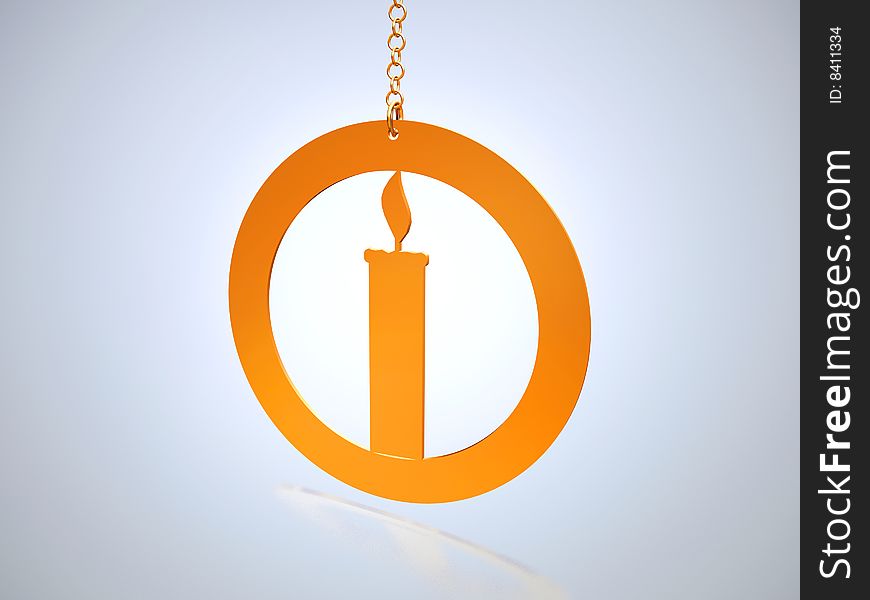 Gold sign candle on a chain, on a white background. Gold sign candle on a chain, on a white background