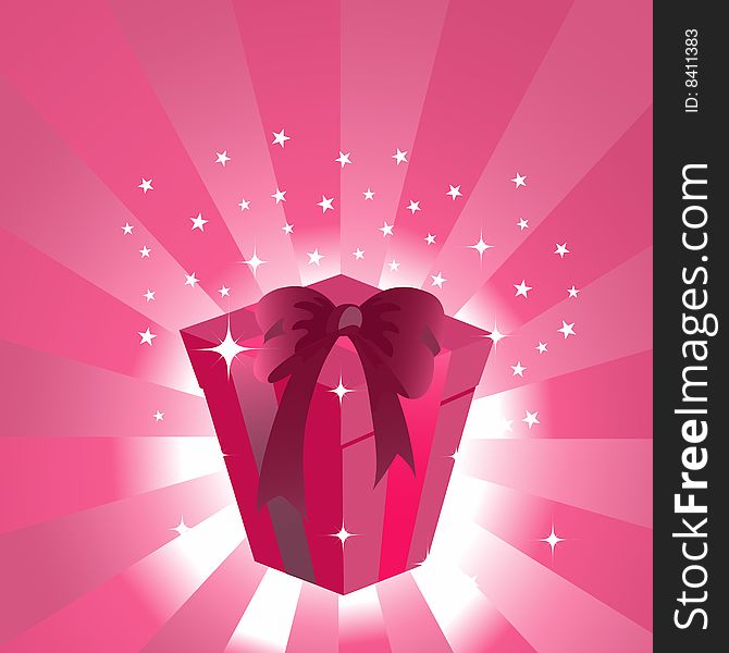 Vector Illustration of birthday giftbox on the shiny background.