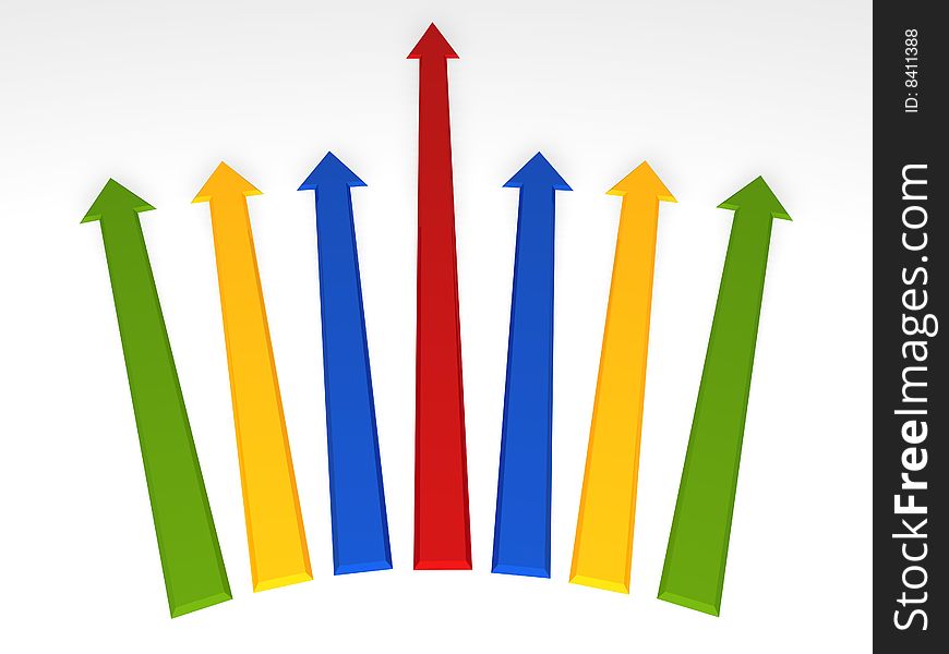 3d direction arrows showing increase. 3d direction arrows showing increase