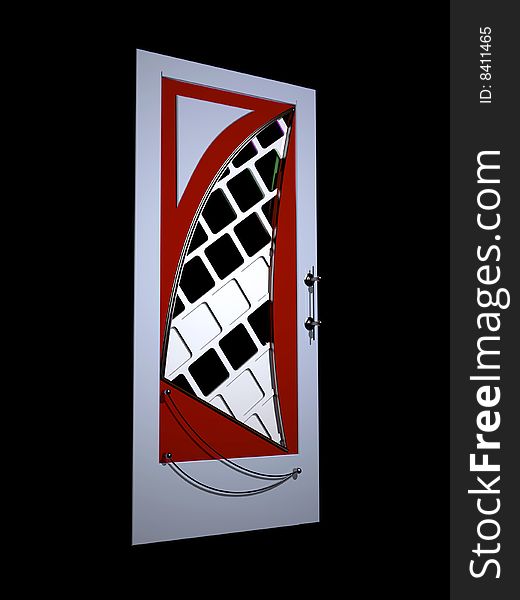 Door in a modernist style with the chromeplated handles on a black background. Door in a modernist style with the chromeplated handles on a black background