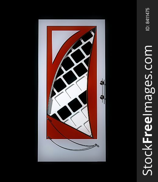 Door in a modernist style with the chromeplated handles on a black background. Door in a modernist style with the chromeplated handles on a black background