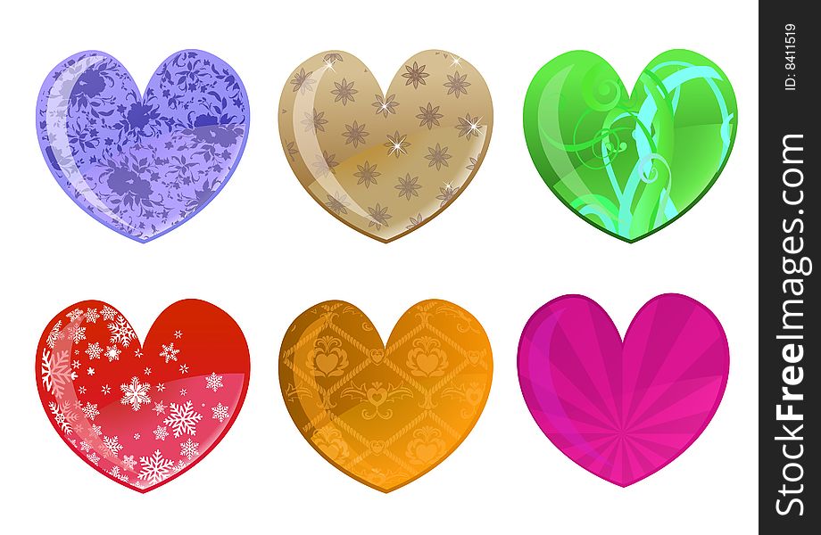 Vector illustration of beautifull hearts icon set. Ideal for Valetine Cards decoration.