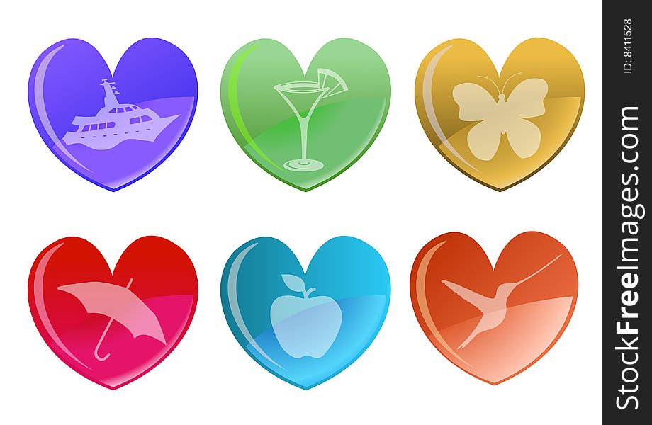 Vector illustration of beautifull hearts icon set. Ideal for Valentine Cards decoration.